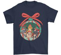 Divertente Natale Gatti Pallina Uomo T-Shirt 100% Cotone