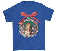 Divertente Natale Gatti Pallina Uomo T-Shirt 100% Cotone
