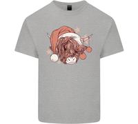 Divertente Natale Highland Mucca Babbo Natale Cappello T-Shirt Ragazzi Ragazze