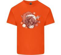 Divertente Natale Highland Mucca Babbo Natale Cappello T-Shirt Ragazzi Ragazze