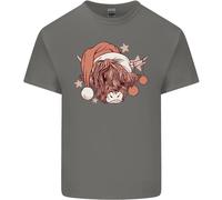 Divertente Natale Highland Mucca Babbo Natale Cappello T-Shirt Ragazzi Ragazze