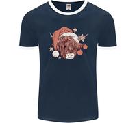 Divertente Natale Highland Mucca Babbo Natale Cappello Uomo Ringer Fotl