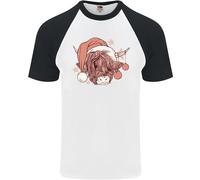 Divertente Natale Highland Mucca Babbo Natale Cappello Uomo S/S Baseball T-Shirt