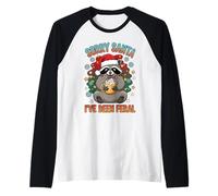 Divertente Natale Raccoon Sorry Santa I've Been Feral Holiday Maglia con Maniche Raglan