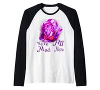 Divertente Nerd Siamo Tutti pazzi Qui Cheshire Alice Book Nerd Maglia con Maniche Raglan