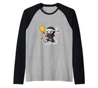 Divertente Ninja Pickleball Giocatore Chibi Action Warrior Maglia con Maniche Raglan