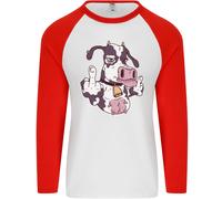 Divertente Offensiva Maleducato Mucca Dito Flip Uomo L/S Baseball T-Shirt
