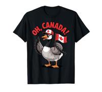Divertente Oh Canada Bandiera Oca Canadese Holding Flag Cartoon Maglietta