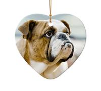 Divertente ornamento in ceramica con stampa bulldog inglese, accessorio festivo, ciondolo a forma di stella a forma di cuore per decorazioni natalizie