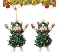Divertente ornamento per albero di Natale 2025, simpatici gatti bianchi e neri avvolti nell'albero, decorazione da appendere in acrilico 2D, regalo unico per gli amanti dei gatti e gli amici (C, 2