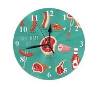 Divertente orologio da parete rotondo con carne, salsiccia, bistecca, manzo, prosciutto, ketchup, coscia di pollo, tutto il barbecue, orologio da parete rotondo, casa, giardino, decorazione da parete