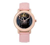 Divertente orologio da polso analogico al quarzo con bulldog francese Frenchie con corona d'oro da donna elegante orologio da polso, Stile:, regular, Cinturino