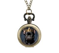 Divertente orologio da taschino con bulldog francese Frenchie con corona dorata, vintage, in lega, con ciondolo, collana regalo per uomo e donna, stile rame, misura unica