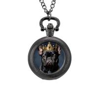 Divertente orologio da taschino con bulldog francese Frenchie con corona dorata, vintage, in lega, con ciondolo, collana regalo per uomo e donna, Stile nero, misura unica