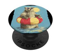 Divertente orso con anello da piscina e occhiali da sole fantastici PopSockets PopGrip Adesivo