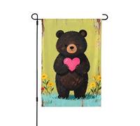 Divertente orso con cuore double face bandiera da giardino di benvenuto 71 x 101 cm bandiera da cortile resistente allo sbiadimento bandiere all'aperto decorazione per le vacanze