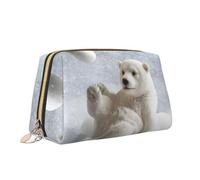 Divertente orso polare che gioca a palla di neve borsa per il trucco portatile versatile borsa da toilette borsa cosmetica di grande capacità per le donne, bianco, Taglia unica, Beauty case