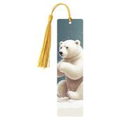 Divertente orso polare che gioca a palla di neve segnalibro in legno per uomini donne insegnanti regalo vintage fatto a mano segni di libri per leggere pagine marcatori da appendere etichette regalo