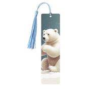 Divertente orso polare che gioca a palla di neve segnalibro in legno per uomini donne insegnanti regalo vintage fatto a mano segni di libri per leggere pagine marcatori da appendere etichette regalo