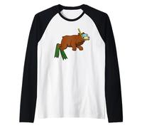 Divertente Orso Snorkeling Cartone Animato Design Carino Animale subacqueo Maglia con Maniche Raglan