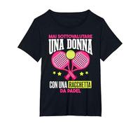 Divertente Padelista Donna Padel Maglietta, Donna Plus-Size, Nero, 2X