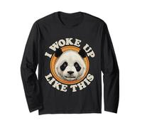 Divertente Panda Bear I Woke Up Like This Sleepy Stanco Mood Maglia a Manica