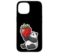 Divertente panda con fragola gigante Custodia per iPhone 15