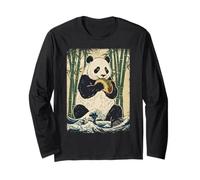 Divertente Panda mangiando Taco Giapponese Ukiyo-e Art Retro Maglia a Manica