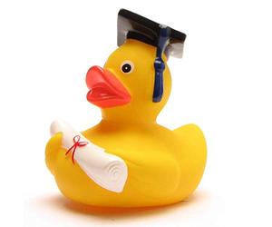 Divertente Papera da Bagno accademica con Diploma - paperella con Cappello da Dottore - Regalo per esami Laurea, università Universitaria