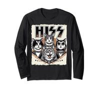 Divertente Parodia di Gatti della Rock Band HISS con Lettere e Gatti miagolanti Maglia a Manica