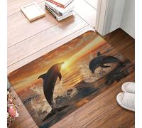 Divertente Passatoia Dolphin Jumping at Sunset Tappeto d'Ingresso Tappeto da Bagno 40×60cm per Ufficio,Cucina,Corridoio