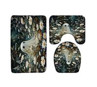 Divertente Passatoia Hallowen Ghost Bath Mat Sets - Spooky Cute Ghost White Daisy Flower Watercolor Tappetino di benvenuto Tappetino per piedi 40×60cm per Porta d'Ingresso,Corridoio,Bagno