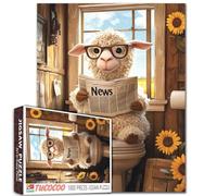 Divertente pecore puzzle 1000 pezzi per adulti, carino animale leggendo giornale in toilette, puzzle capriccioso stimolante per il bagno, notte di giochi familiari, girasoli, rustico
