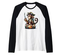 divertente, pirata, scimmia, con, uno, spada, seduta, su, uno, barile Maglia con Maniche Raglan