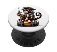 divertente, pirata, scimmia, con, uno, spada, seduta, su, uno, barile PopSockets PopGrip Adesivo