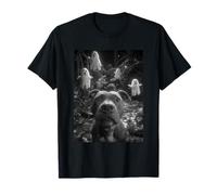Divertente Pit Bull Selfie Fantasmi Foresta Infestata Cane Halloween Maglietta