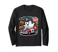 Divertente Polizia di Halloween - Poliziotto Fantasma alla Guida di un'auto di pattuglia Spaventosa Maglia a Manica