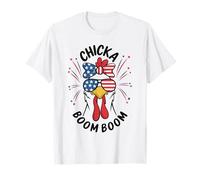 Divertente pollo patriottico Occhiali da sole Tee Chicka Boom Boom USA Maglietta