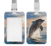 Divertente porta badge con delfino con cordino, cordino staccabile, protezione verticale per carte d'identità, porta badge multiuso per ufficio, insegnante, infermiera
