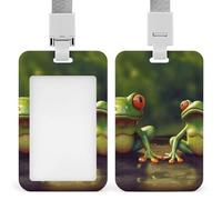 Divertente porta badge con rane verdi, in plastica rigida, custodia protettiva per nome, chiavi, carte d'identità, carte di credito e chiavi di prossimità