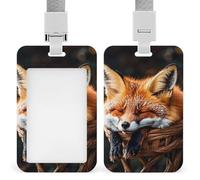 Divertente porta carte d'identità a forma di volpe che dorme, in plastica dura, resistente, con cordino rimovibile, clip per badge da lavoro, per uffici, fabbriche, ospedali