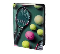 Divertente porta passaporto con stampa di racchette da tennis e palline da tennis, essenziali da viaggio, carte e passaporto, portafoglio antifurto, dimensioni adatte a tutti i passaporti standard