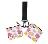 Divertente portafoglio da donna floreale per cambio carte mini moda carta d'identità protezione con portachiavi per signora 2 pezzi, Divertente motivo floreale, 1 size, Casual