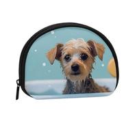 Divertente portamonete a forma di cane nella vasca da bagno, piccolo portafoglio da viaggio alla moda | Piccola borsa cosmetica a conchiglia per borsetta con cerniera, tasca portamonete per uomo e do