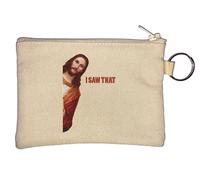 Divertente portamonete con scritta in lingua inglese "Jesus Meme I Saw That", colore beige