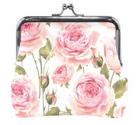 Divertente portamonete da donna in pelle con chiusura a bacio rosa rosa inglese portamonete portamonete portafoglio, Rose rosa inglesi, classico