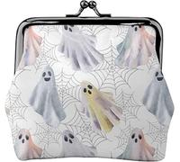 Divertente portamonete in pelle da donna con fantasma di Halloween, piccolo portamonete con chiusura a chiusura a scatto Portafoglio con fibbia per regalo ragazza