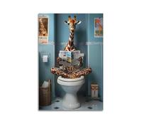 Divertente poster con stampa di animali per bagno e WC, giraffa dal collo lungo, poster estetico su tela, decorazione per la casa, camera da letto e soggiorno, 20 x 30 cm, senza cornice
