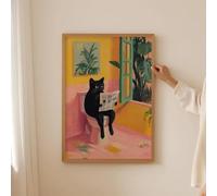 Divertente poster con stampe su tela raffigurante un gatto in bagno, estetica della dopamina per gli amanti dei gatti, poster artistico per la casa, bagno, ristorante, gif (20x30 cm/senza cornice)