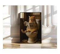 Divertente poster da bagno con gatto arancione che legge giornale sul WC, decorazione in stile retrò, perfetto per il bagno degli ospiti o le stanze della polvere (senza cornice, 24 L x 16 W)